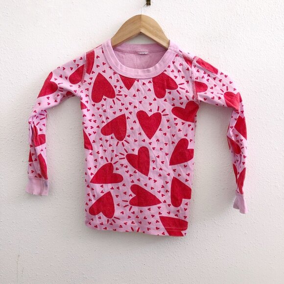 HANNA ANDERSSON Kids Long John Pajama Set In Organic Cotton Hearts Print Size 5 - Picture 1 of 16
